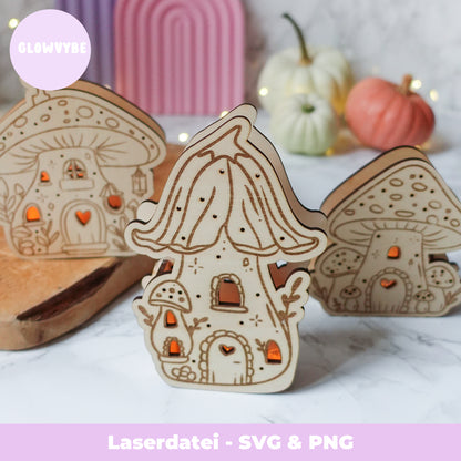 Pilz Lichterhaus – Laserdatei Set (3 Varianten) – SVG & PNG