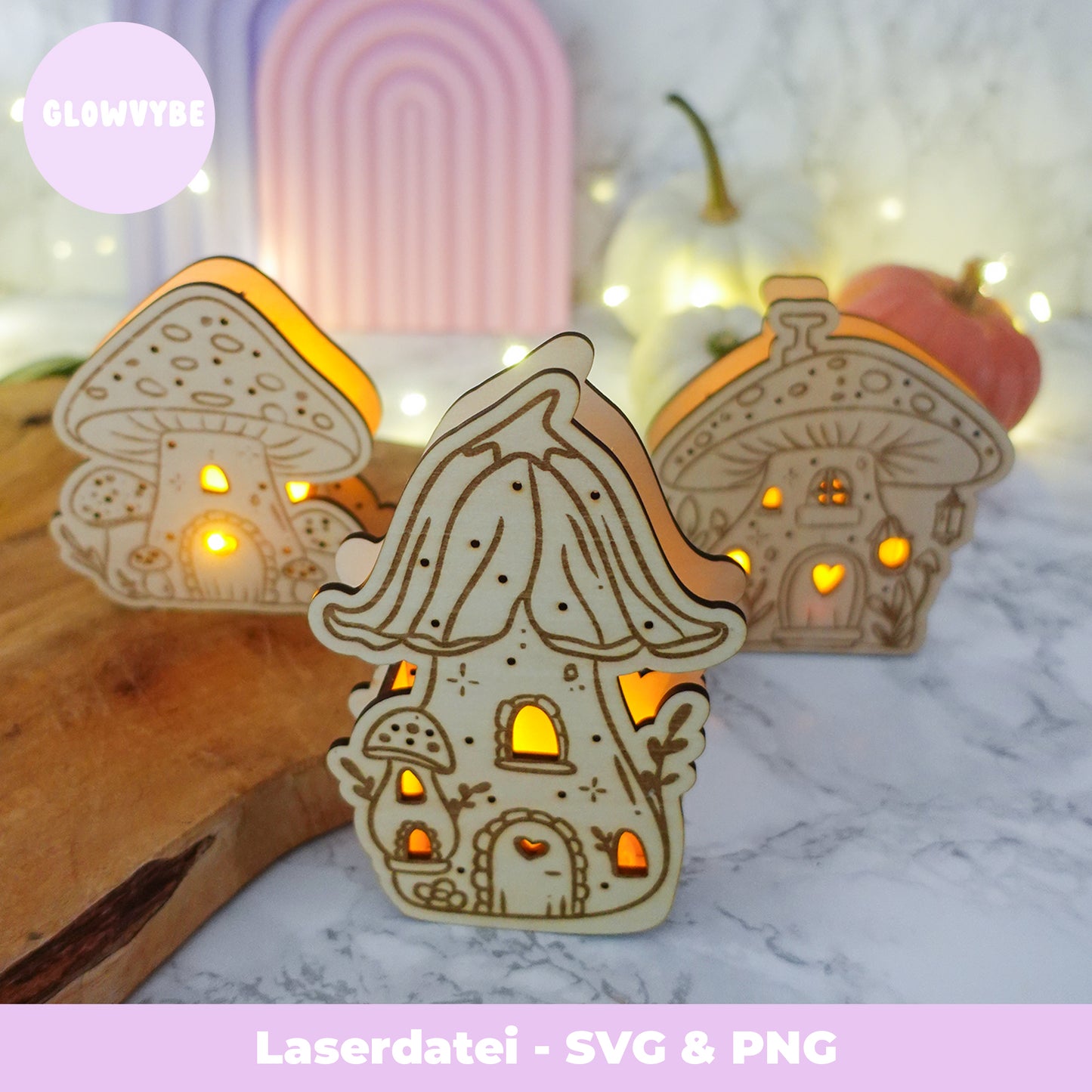 Pilz Lichterhaus – Laserdatei Set (3 Varianten) – SVG & PNG