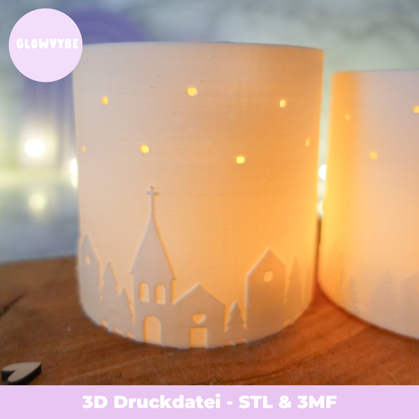 3D Druckdatei Windlicht Winterdorf – STL & 3MF Modell für gemütliche Weihnachtsdeko