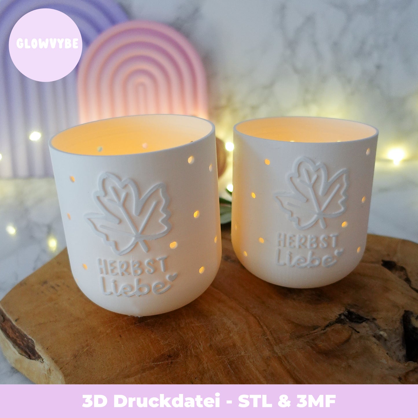 3D Druck Datei Herbst Windlicht – "Herbstliebe" Teelichthalter STL Datei