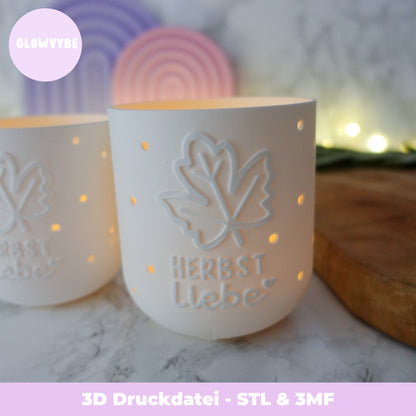 3D Druck Datei Herbst Windlicht – "Herbstliebe" Teelichthalter STL Datei