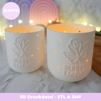 3D Druck Datei Herbst Windlicht – "Herbstliebe" Teelichthalter STL Datei