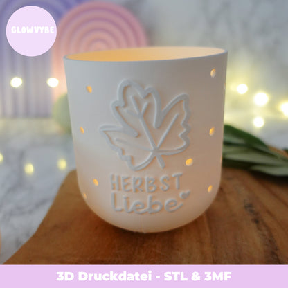 3D Druck Datei Herbst Windlicht – "Herbstliebe" Teelichthalter STL Datei