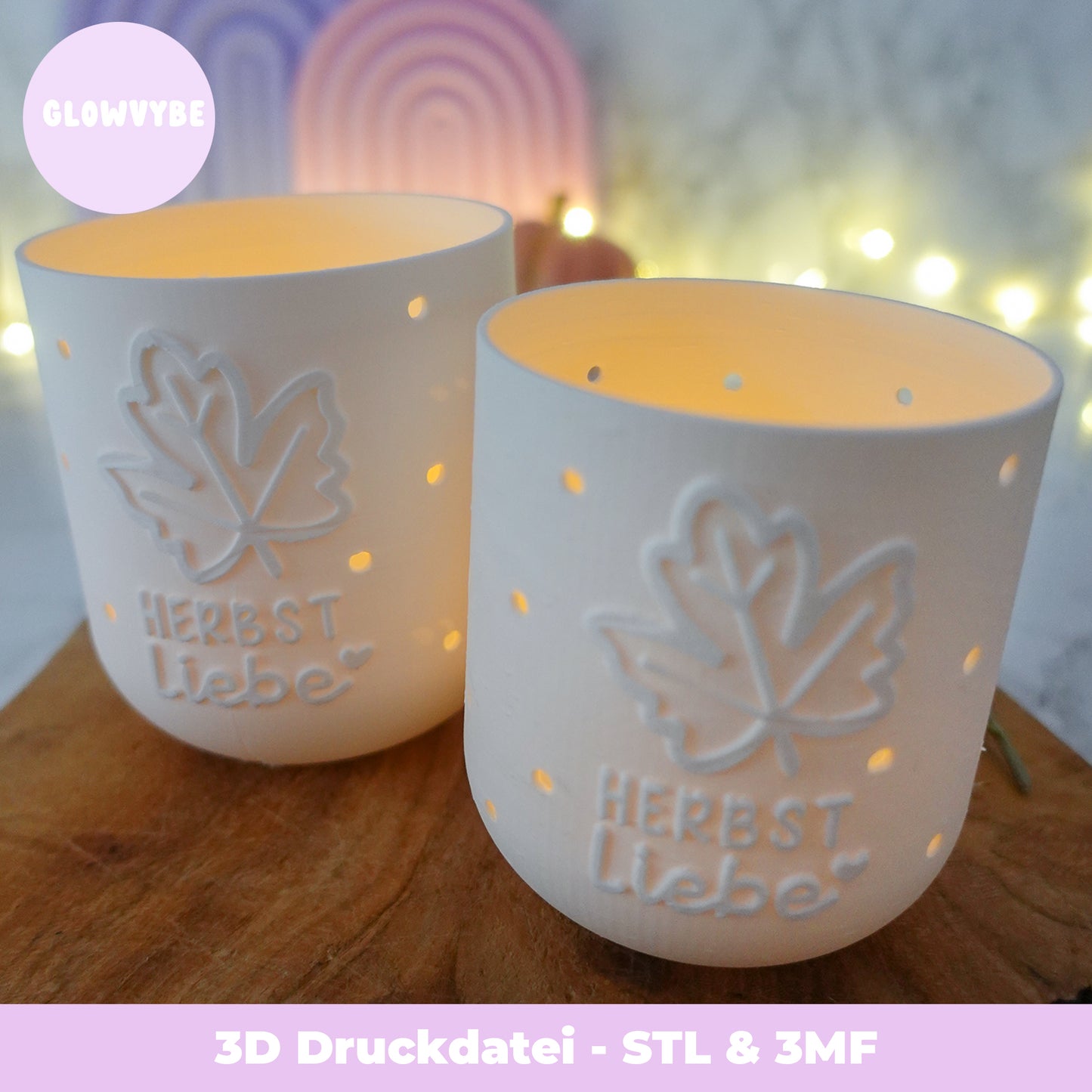 3D Druck Datei Herbst Windlicht – "Herbstliebe" Teelichthalter STL Datei