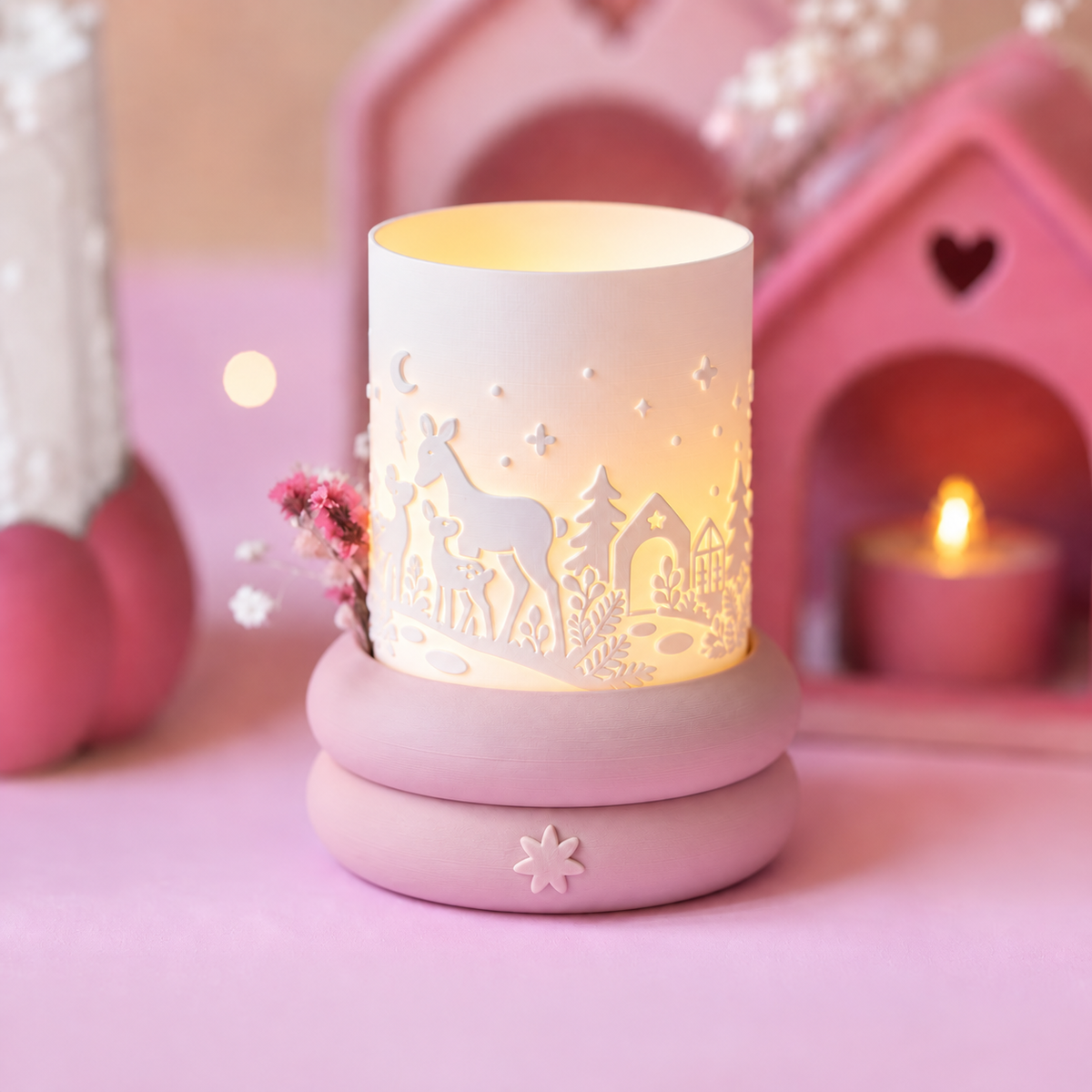 Winter Windlicht mit Rehen – STL & 3MF Datei für den 3D-Druck